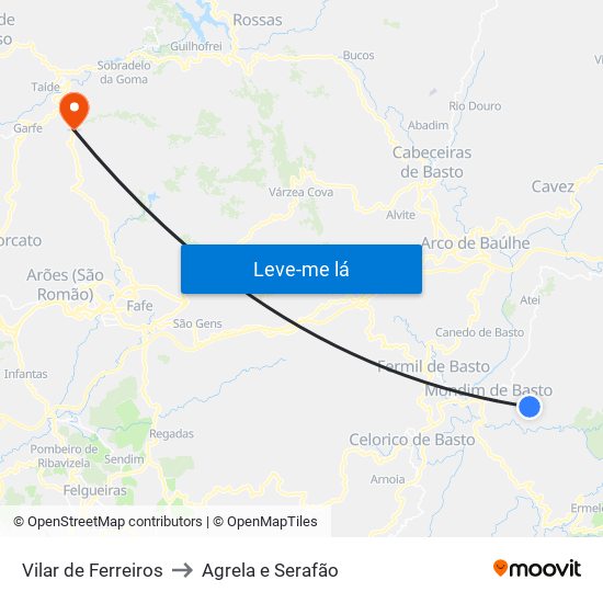 Vilar de Ferreiros to Agrela e Serafão map