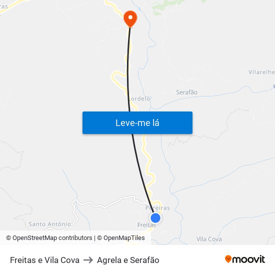 Freitas e Vila Cova to Agrela e Serafão map