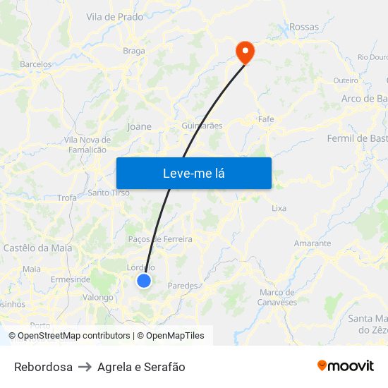 Rebordosa to Agrela e Serafão map