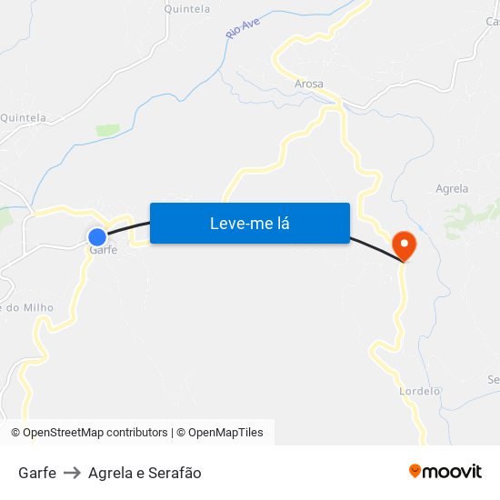 Garfe to Agrela e Serafão map