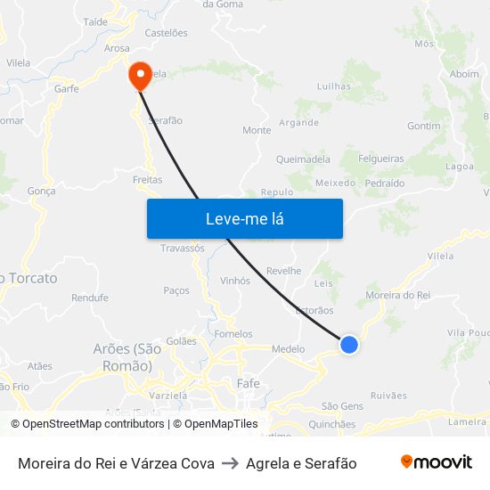 Moreira do Rei e Várzea Cova to Agrela e Serafão map