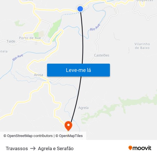 Travassos to Agrela e Serafão map