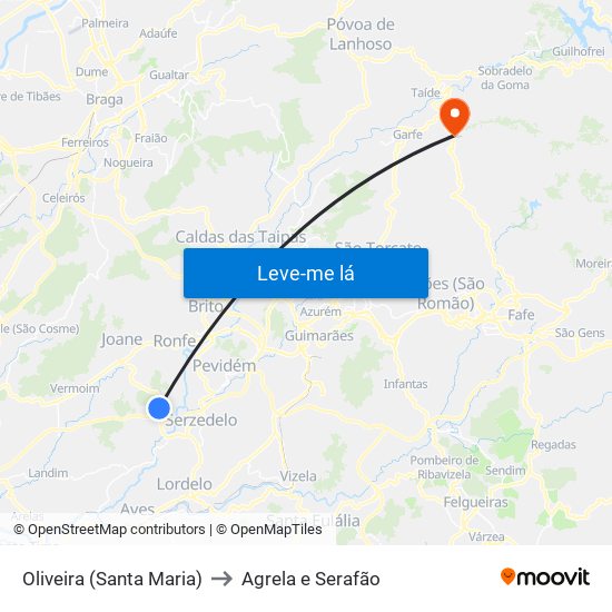 Oliveira (Santa Maria) to Agrela e Serafão map