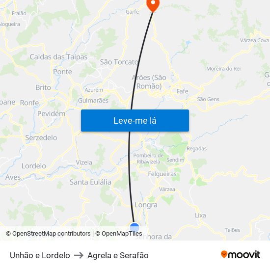 Unhão e Lordelo to Agrela e Serafão map