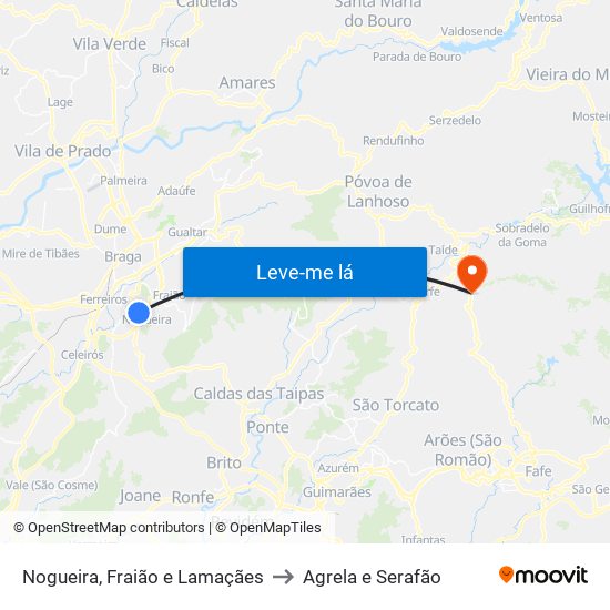 Nogueira, Fraião e Lamaçães to Agrela e Serafão map
