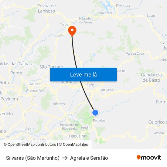 Silvares (São Martinho) to Agrela e Serafão map