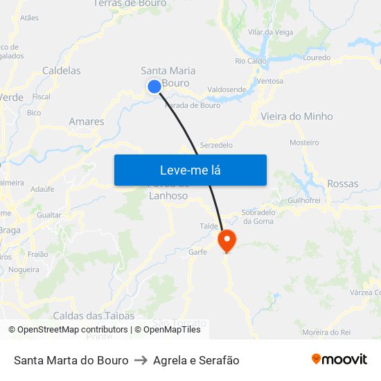 Santa Marta do Bouro to Agrela e Serafão map