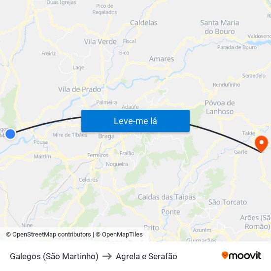 Galegos (São Martinho) to Agrela e Serafão map