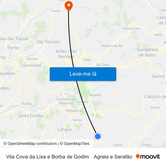 Vila Cova da Lixa e Borba de Godim to Agrela e Serafão map