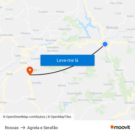 Rossas to Agrela e Serafão map