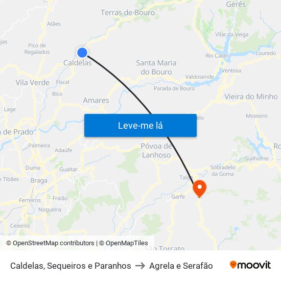 Caldelas, Sequeiros e Paranhos to Agrela e Serafão map