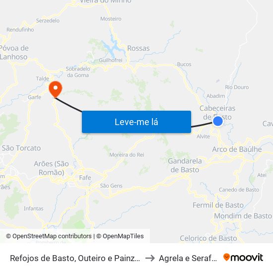 Refojos de Basto, Outeiro e Painzela to Agrela e Serafão map