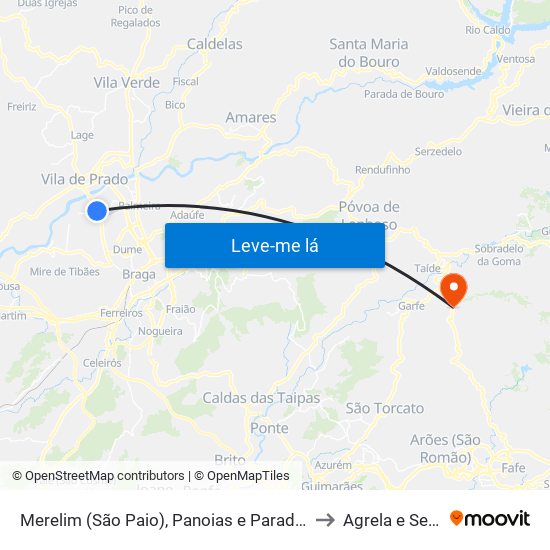 Merelim (São Paio), Panoias e Parada de Tibães to Agrela e Serafão map