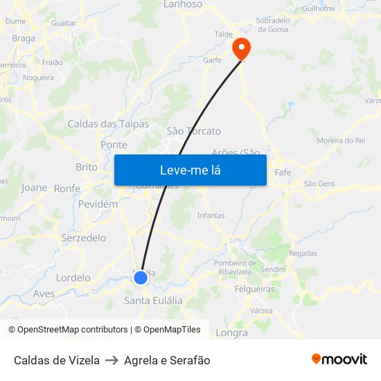 Caldas de Vizela to Agrela e Serafão map