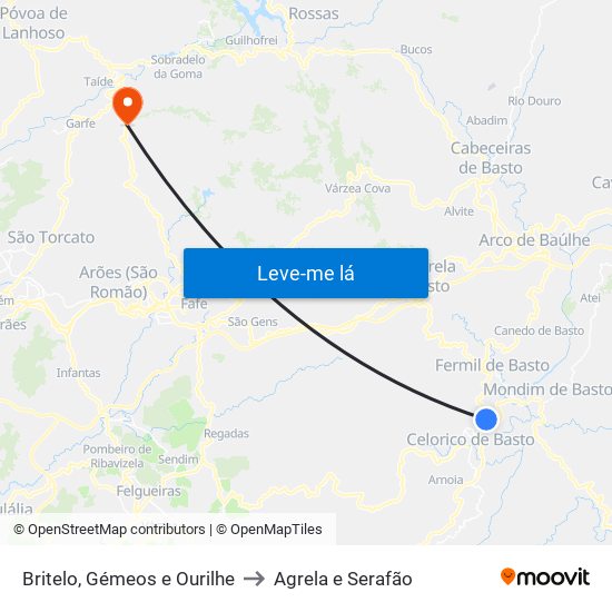 Britelo, Gémeos e Ourilhe to Agrela e Serafão map