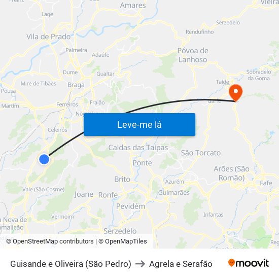 Guisande e Oliveira (São Pedro) to Agrela e Serafão map