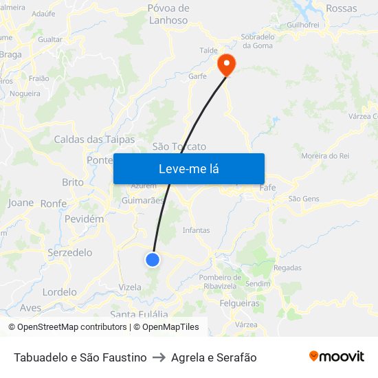 Tabuadelo e São Faustino to Agrela e Serafão map