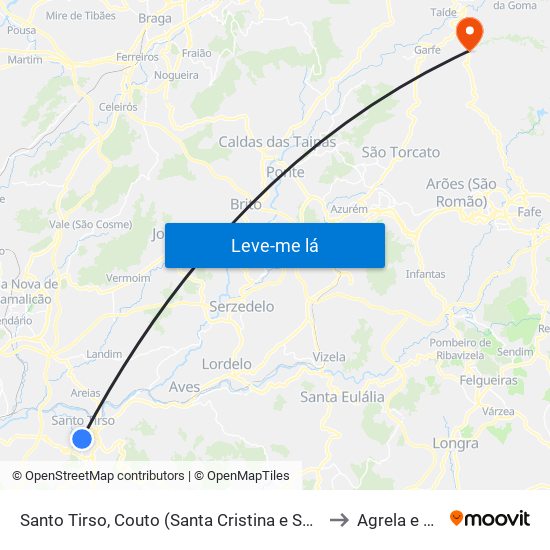 Santo Tirso, Couto (Santa Cristina e São Miguel) e Burgães to Agrela e Serafão map