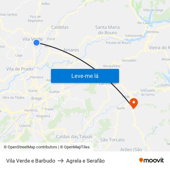 Vila Verde e Barbudo to Agrela e Serafão map