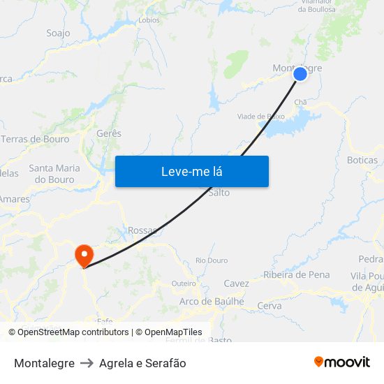 Montalegre to Agrela e Serafão map