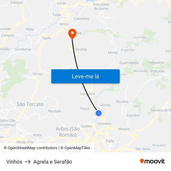 Vinhós to Agrela e Serafão map