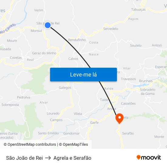 São João de Rei to Agrela e Serafão map