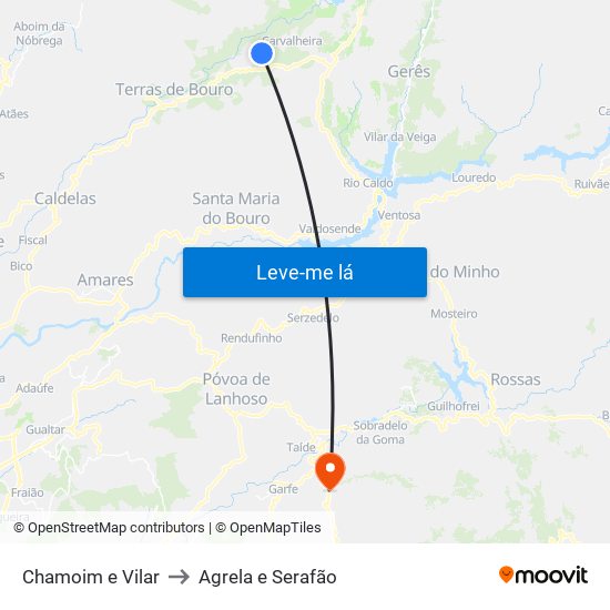 Chamoim e Vilar to Agrela e Serafão map