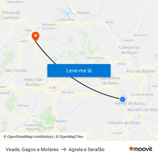 Veade, Gagos e Molares to Agrela e Serafão map