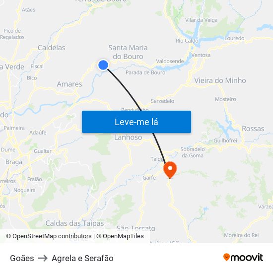 Goães to Agrela e Serafão map