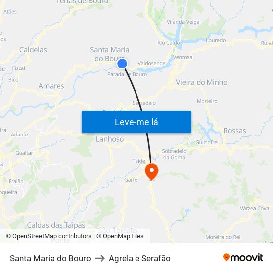 Santa Maria do Bouro to Agrela e Serafão map