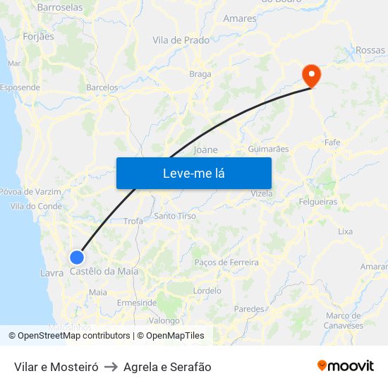 Vilar e Mosteiró to Agrela e Serafão map