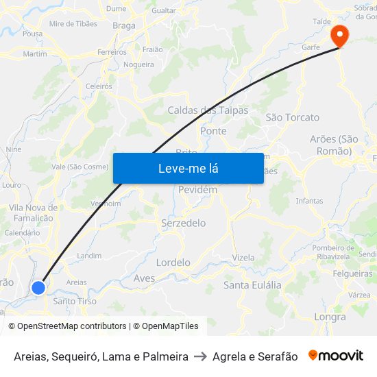 Areias, Sequeiró, Lama e Palmeira to Agrela e Serafão map