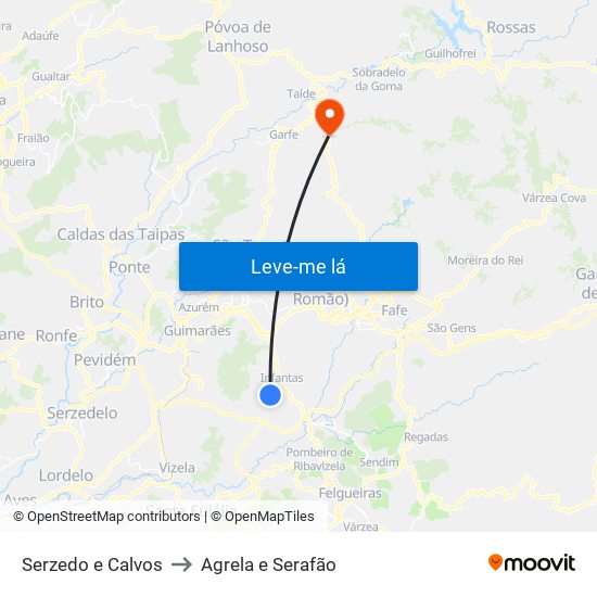 Serzedo e Calvos to Agrela e Serafão map