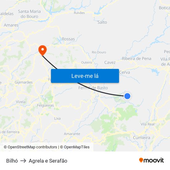 Bilhó to Agrela e Serafão map