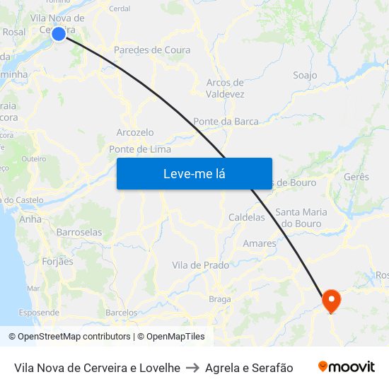 Vila Nova de Cerveira e Lovelhe to Agrela e Serafão map