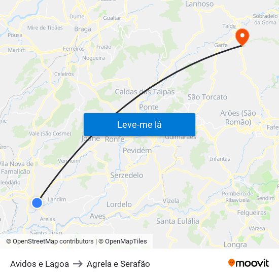 Avidos e Lagoa to Agrela e Serafão map