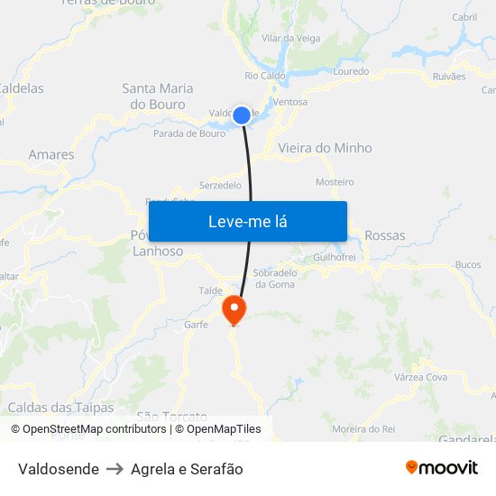 Valdosende to Agrela e Serafão map