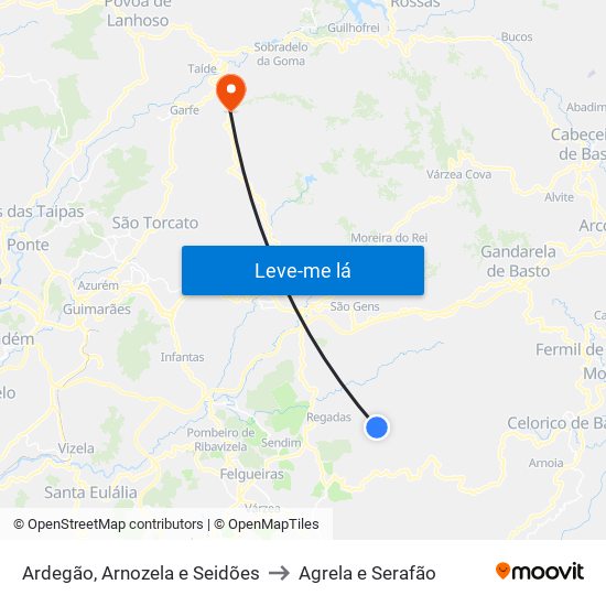 Ardegão, Arnozela e Seidões to Agrela e Serafão map