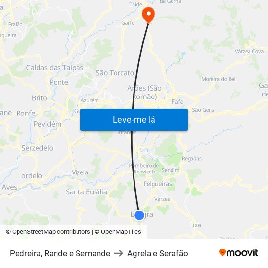 Pedreira, Rande e Sernande to Agrela e Serafão map