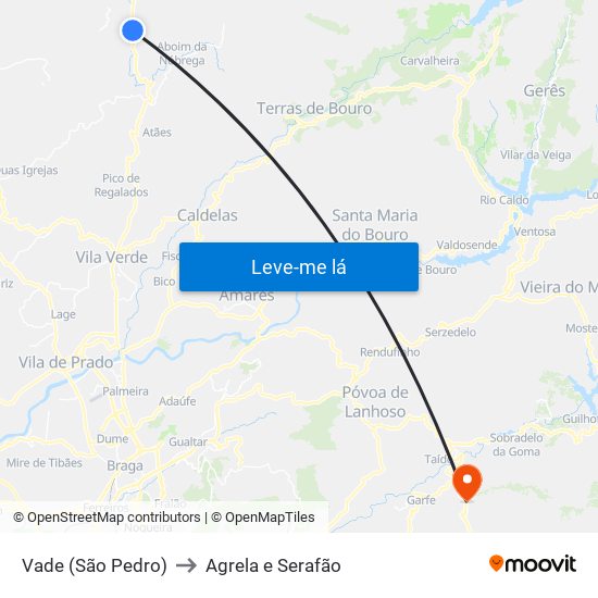 Vade (São Pedro) to Agrela e Serafão map