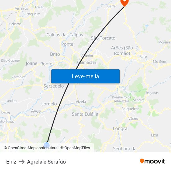 Eiriz to Agrela e Serafão map