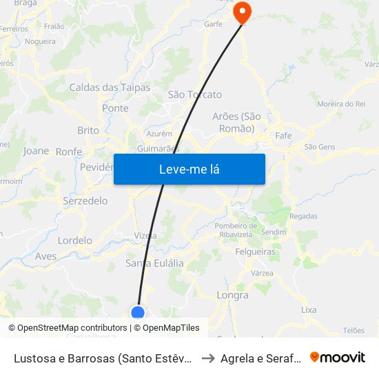 Lustosa e Barrosas (Santo Estêvão) to Agrela e Serafão map
