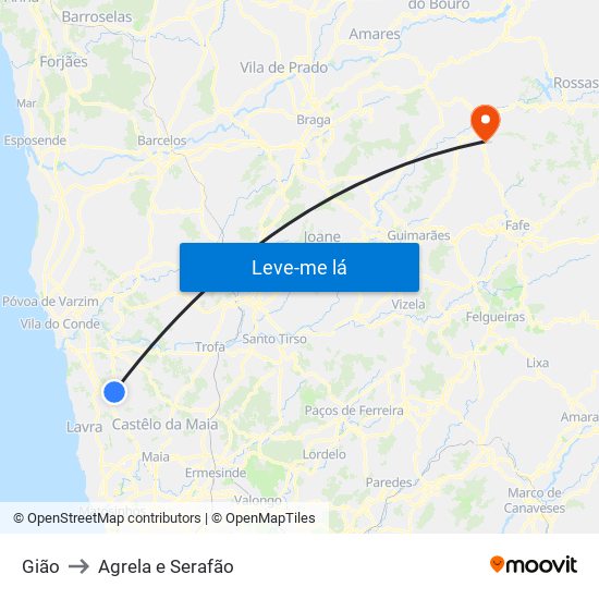 Gião to Agrela e Serafão map