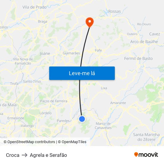 Croca to Agrela e Serafão map