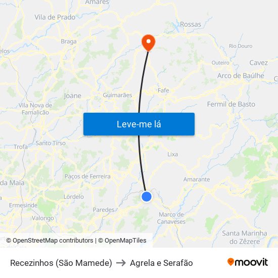 Recezinhos (São Mamede) to Agrela e Serafão map
