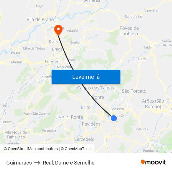 Guimarães to Real, Dume e Semelhe map