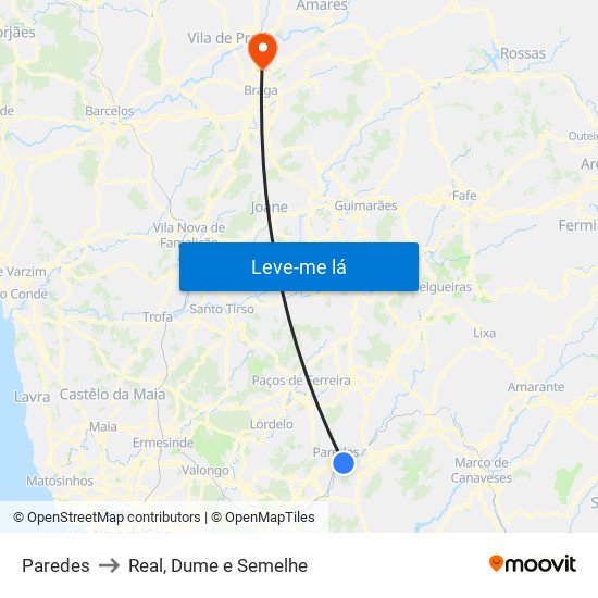 Paredes to Real, Dume e Semelhe map