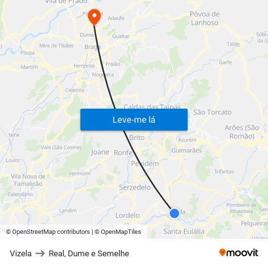 Vizela to Real, Dume e Semelhe map