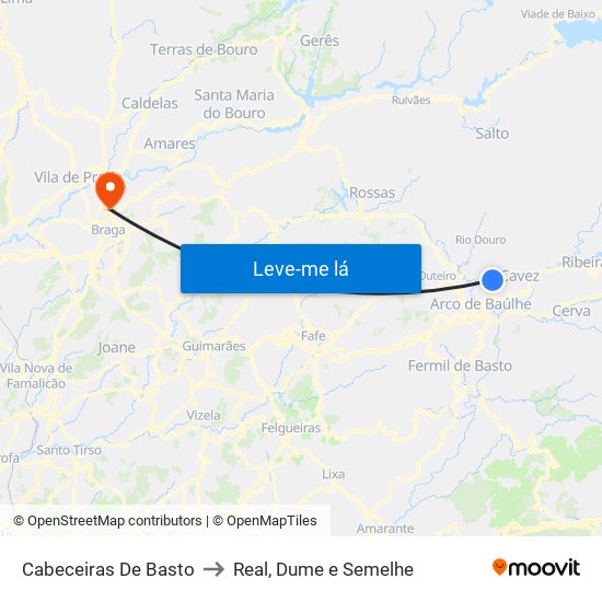 Cabeceiras De Basto to Real, Dume e Semelhe map