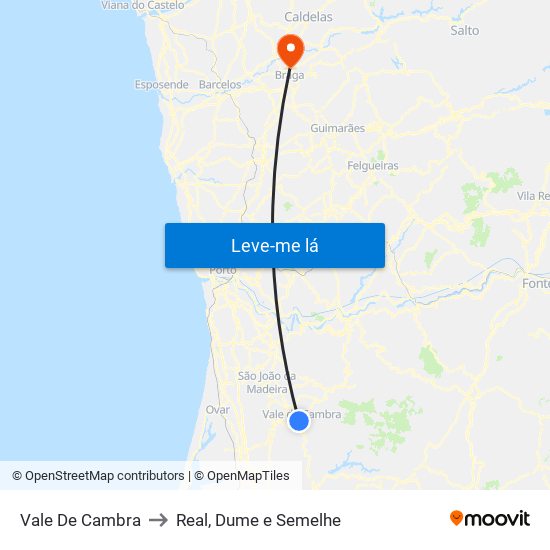 Vale De Cambra to Real, Dume e Semelhe map